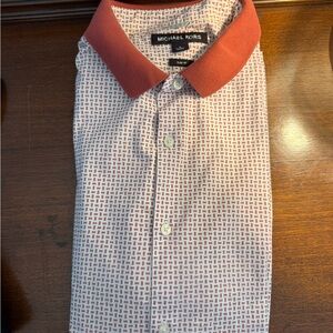 Michael Kors Red and White Short sleeve Button Down Shirt